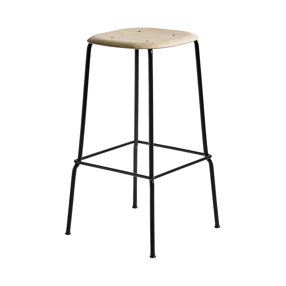 Tabouret de bar Soft Edge 80 / H 75 cm - Hay - Chêne / Pied noir - Acier laqué, Contreplaqué de chêne verni
