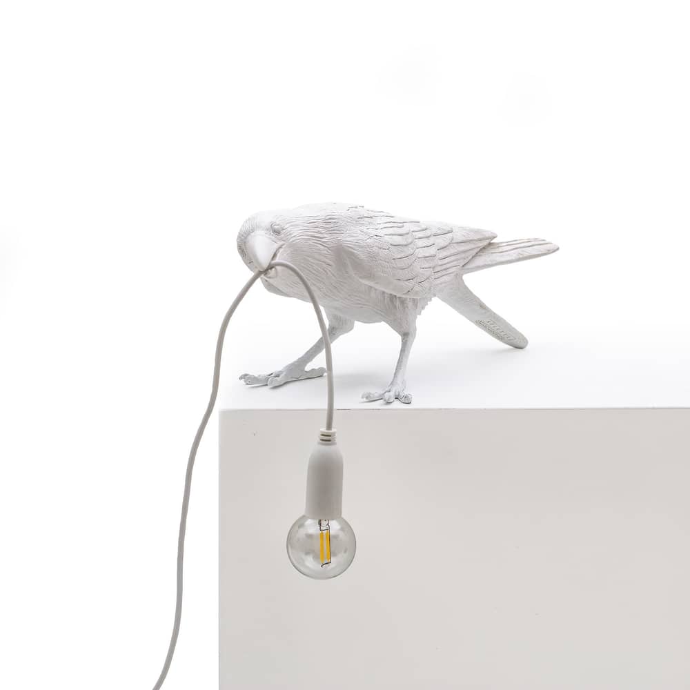 Lampada da tavolo Bird Playing/ Corbeau joueur materiale plastico bianco / Corvo che gioca - Seletti - Corvo che gioca / Bianco - Resina