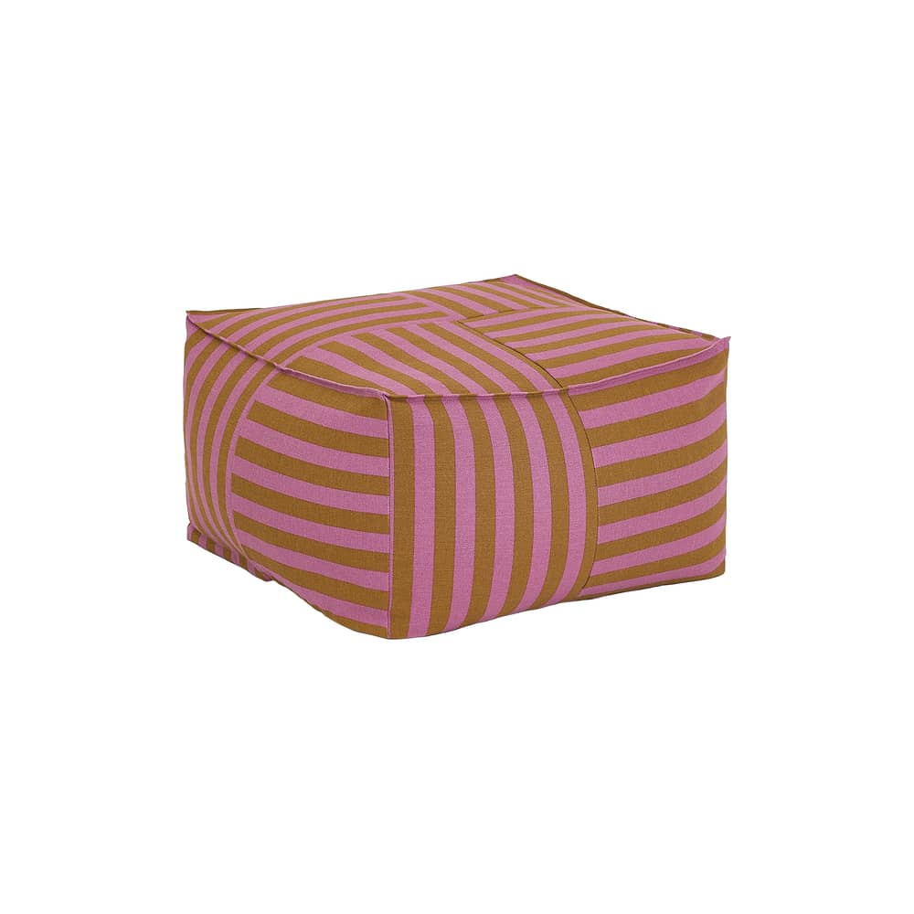 Pouf Otto tissu rose / Repose-pieds - 55 x 55 cm - NOBODINOZ - Rose & curry / Rayé - Coton bio, Polystyrène expansé