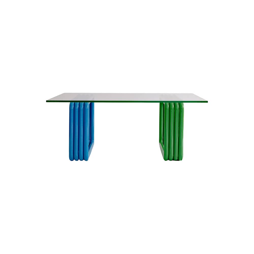 Table basse  verre bleu vert / 110 x 65 cm x H 45 cm / Seconde vie - COLORTHERAPIS - Bleu & vert - Bois, Verre