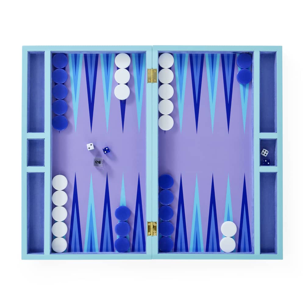 Set de Backgammon Scala bois bleu violet / Coffret laqué / Seconde vie - Jonathan Adler - Scala / Bleu & lavande - Bois laqué