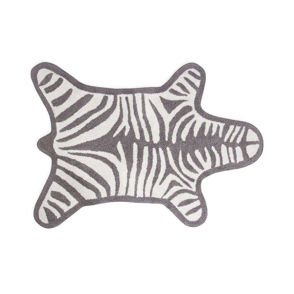 Badteppich Zebra textil weiß grau / Wendeteppich - 112 x 79 cm - Jonathan Adler - Weiß / hellgrau - Baumwolle