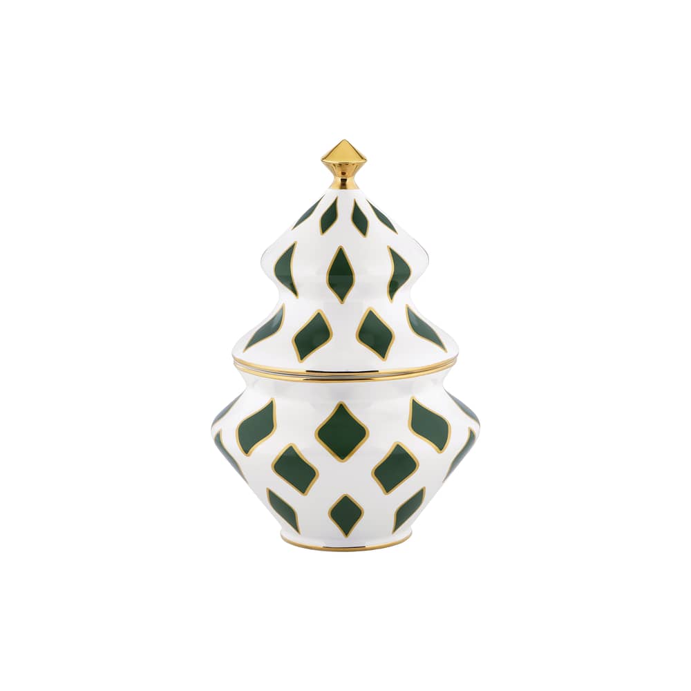 Boîte à bonbons Delight céramique vert / Décoré à la main - Ø 15,5 x H 22 cm - Alessi - Vert & or - Porcelaine