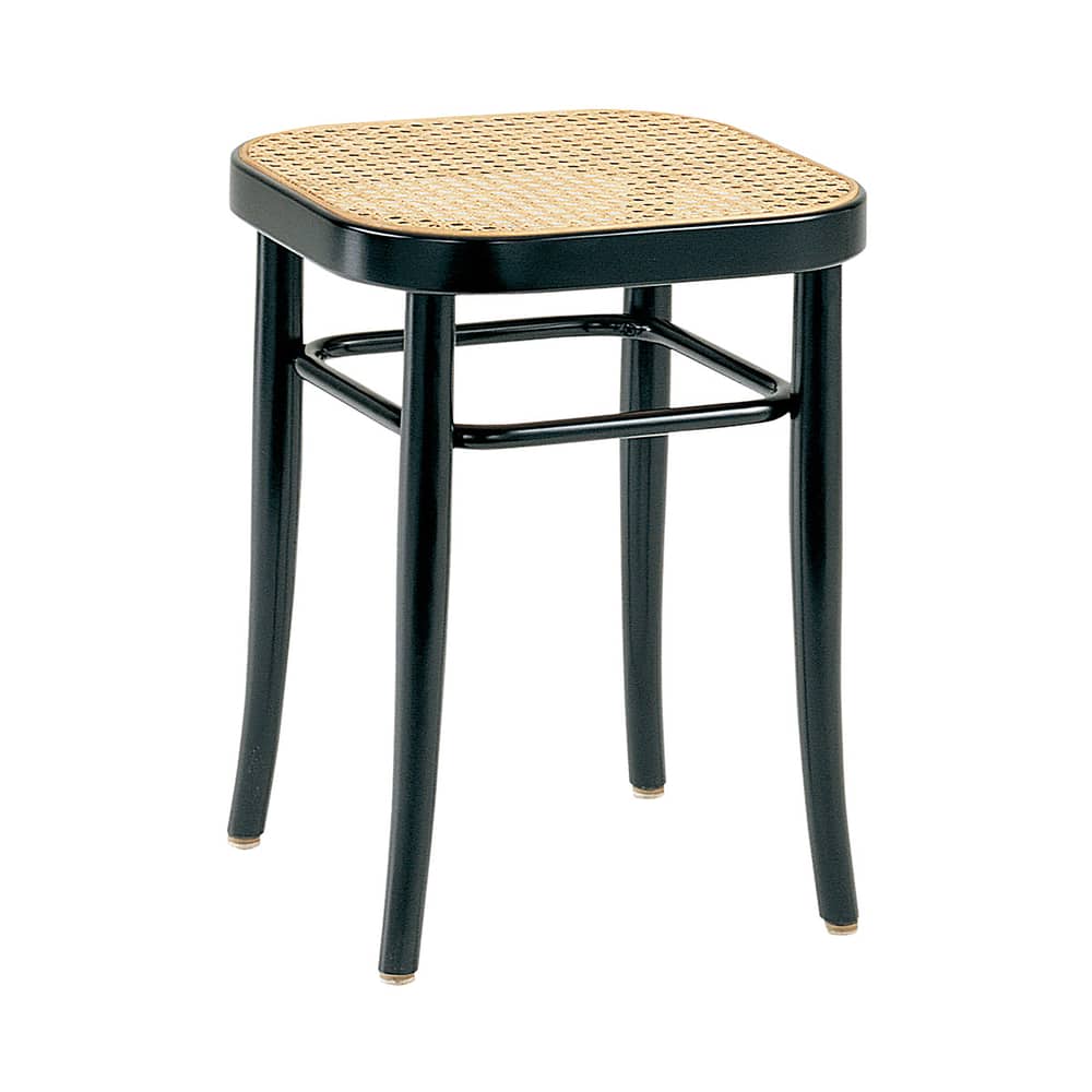 Vienna 144 Stool cane & fibres black natural wood / H 45 cm, caned seat - 1908 reissue - Wiener GTV Design - Straw seat / Black structure - Curved solid beechwood, Straw