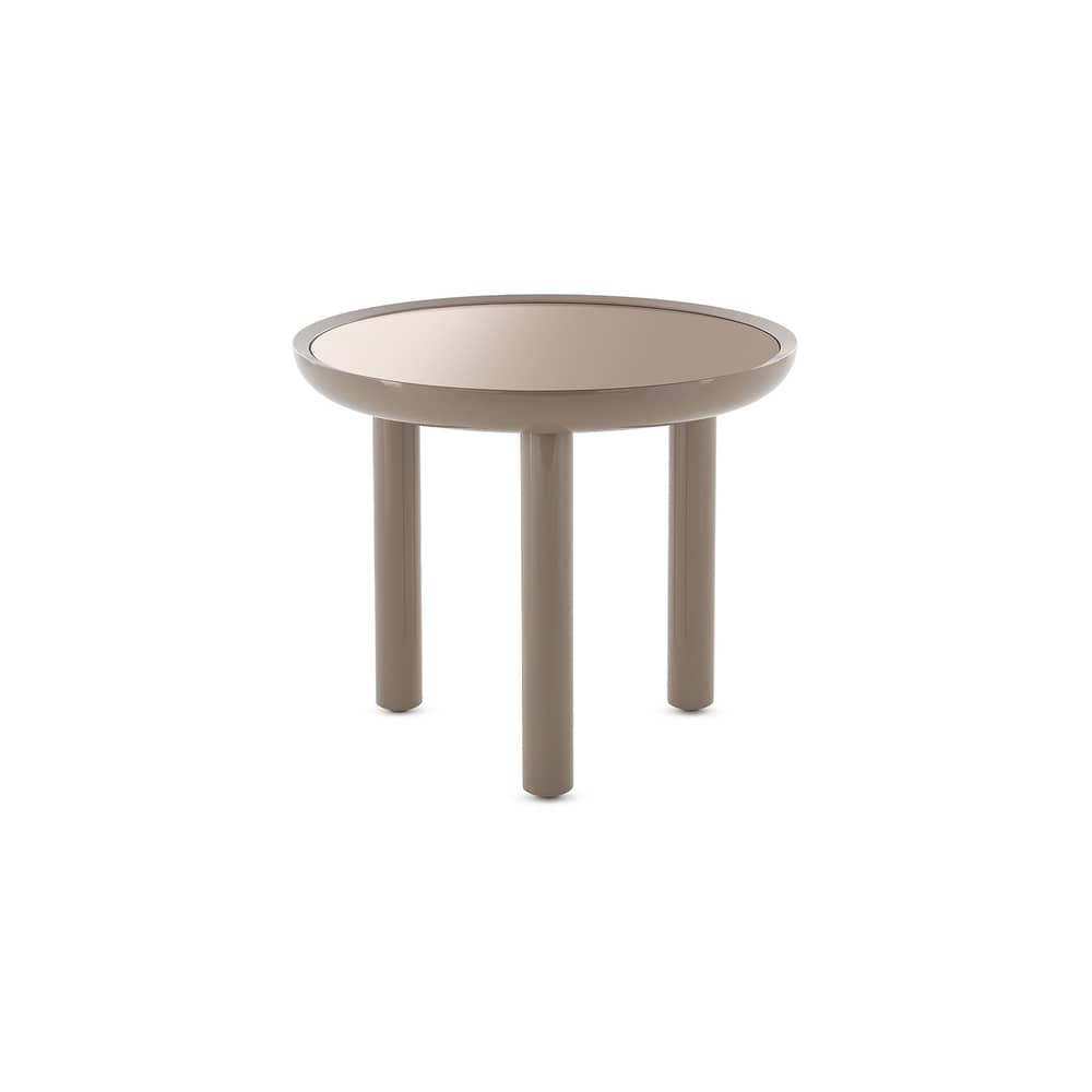 Table basse K-TOP beige / Ø 60 x H 50 cm - Plateau miroir - Kartell - Miroir bronze / Tourterelle - Hêtre massif, Verre finition miroir