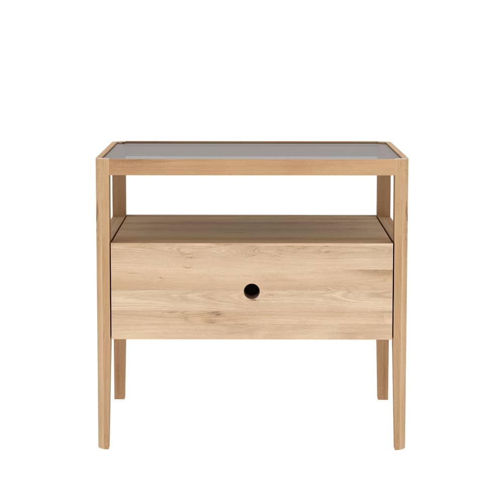 Nachttisch Spindle holz natur / Eiche massiv & Glas - 1 Schublade - Ethnicraft - Eiche / Glas transparent - Glas, massive Eiche