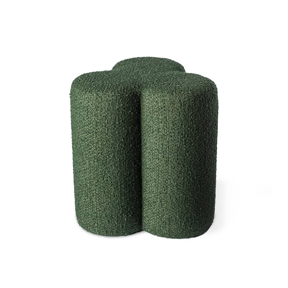 Pouf Clover tissu vert / Tissu bouclette - POLSPOTTEN - Vert - Bois, Mousse HR, Tissu bouclette