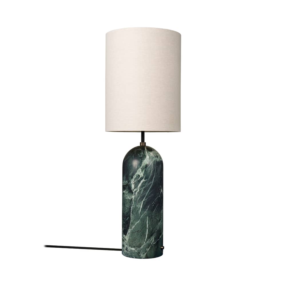 Lampada a stelo Gravity XL marmo verde / Ø 45 x H 135 cm - Gubi - Marmo verde smeraldo / Paralume beige - Marmo, Tela