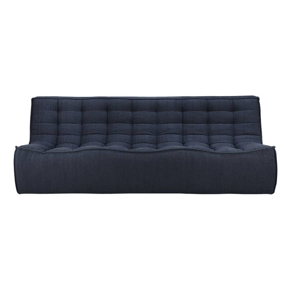 Sofa N701 textil grau / 3-Sitzer - L 210 cm / Stoff - Ethnicraft - Graphitgrau - Holz, Recycelte Baumwolle, Schaumstoff
