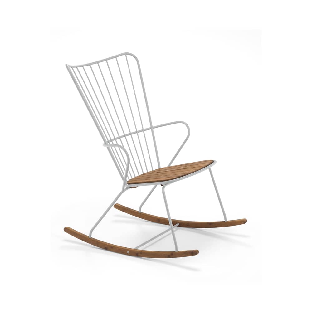 Rocking chair Paon métal blanc / bambou - Houe - Blanc - Acier revêtement poudre, Bambou