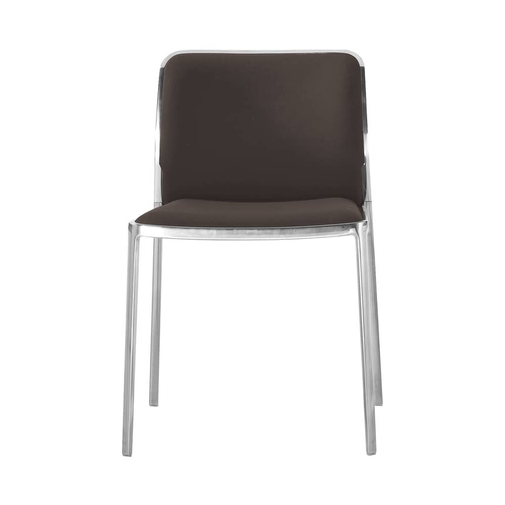 Chaise rembourrée Audrey Soft tissu marron / Structure alu poli/ Modèle d\'exposition - Kartell - Structure alu poli / Tissu Trevira marron - Aluminium poli, Tissu