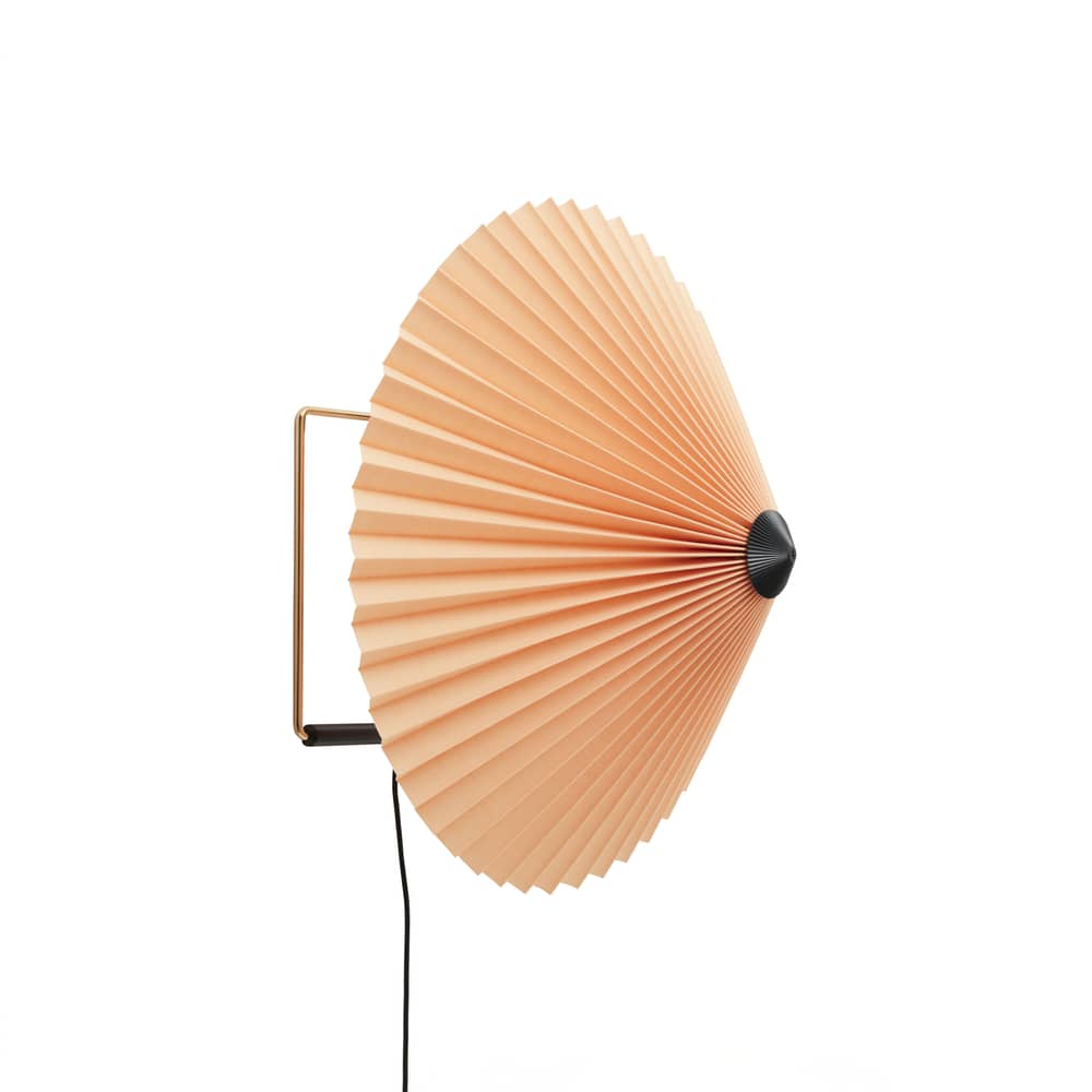 Applique avec prise Matin Large tissu orange LED orientable / Ø 38 cm - Hay - Pêche - Coton enduit plissé, Fil d\'acier