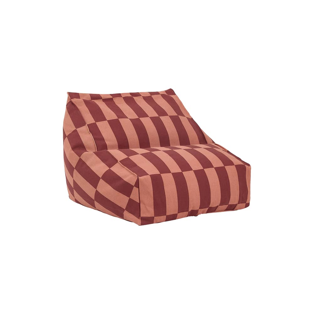 Pouf enfant Vibes tissu rouge - NOBODINOZ - Terracotta / Carreaux - Coton biologique, Polystyrène expansé