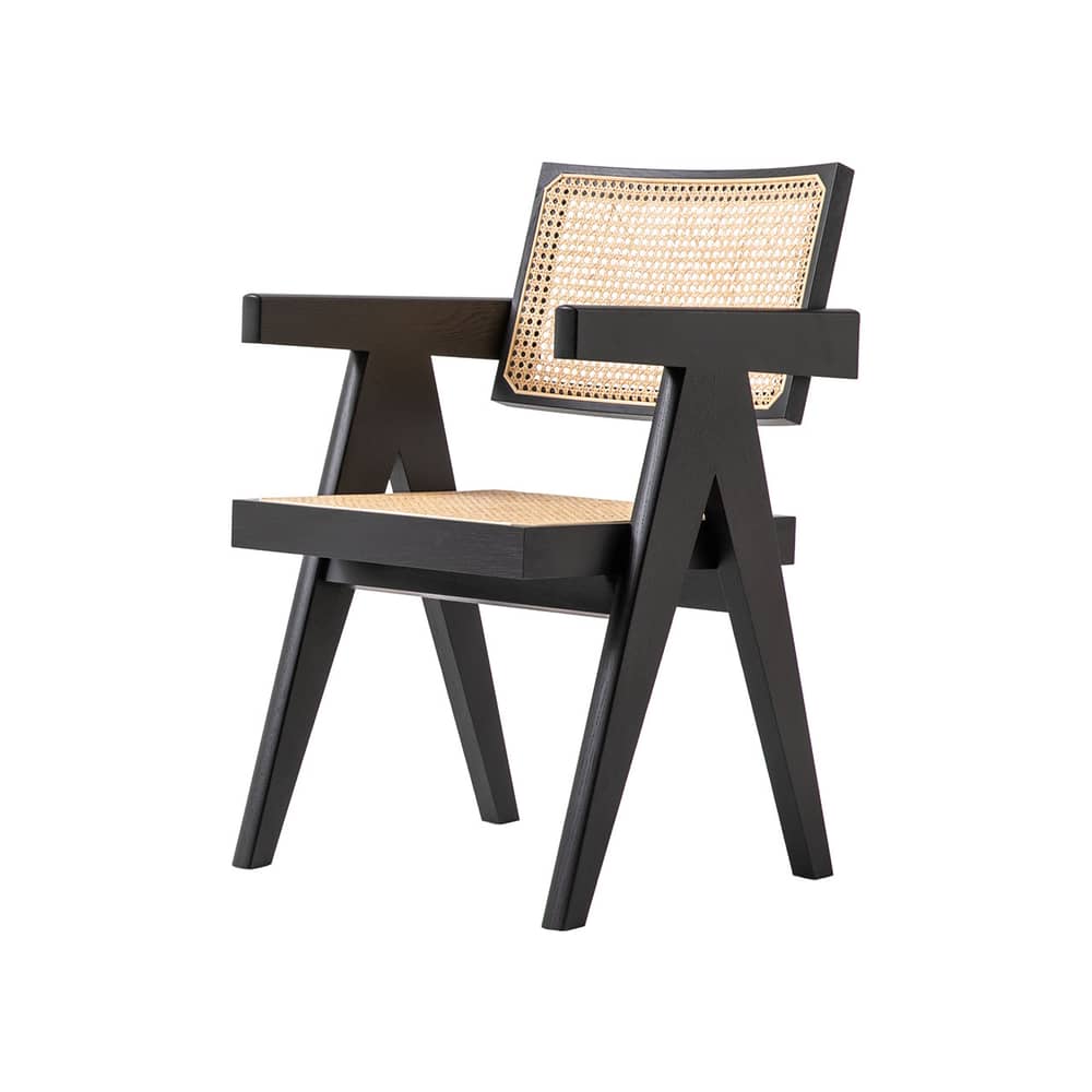 Fauteuil Capitol Complex bois noir / Hommage à Pierre Jeanneret, 1950\' - Cannage rotin - CASSINA - Chêne noir / Rotin naturel - Cannage de rotin, Chêne massif teinté