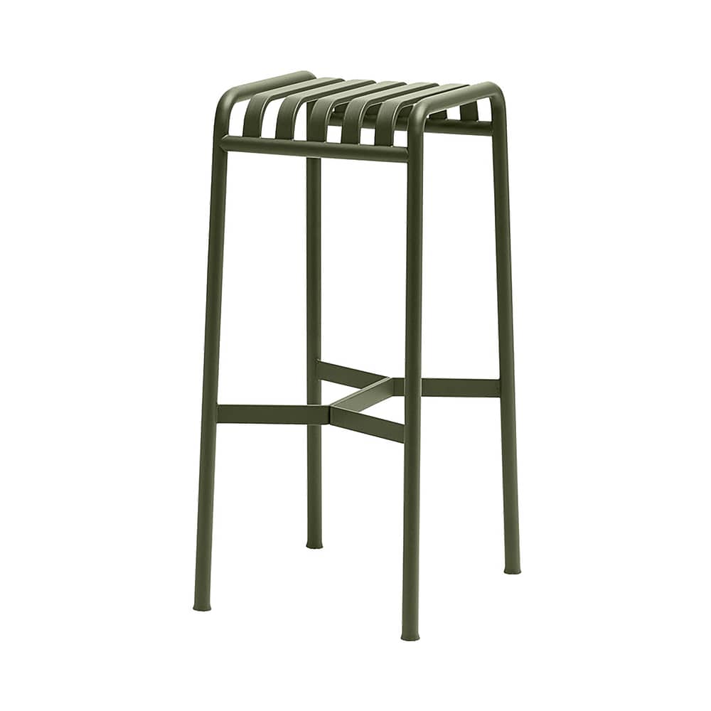 Palissade Bar stool metal green H 75 cm  - R & E Bouroullec - Hay - Olive green - Electro galvanized steel, Epoxy paint