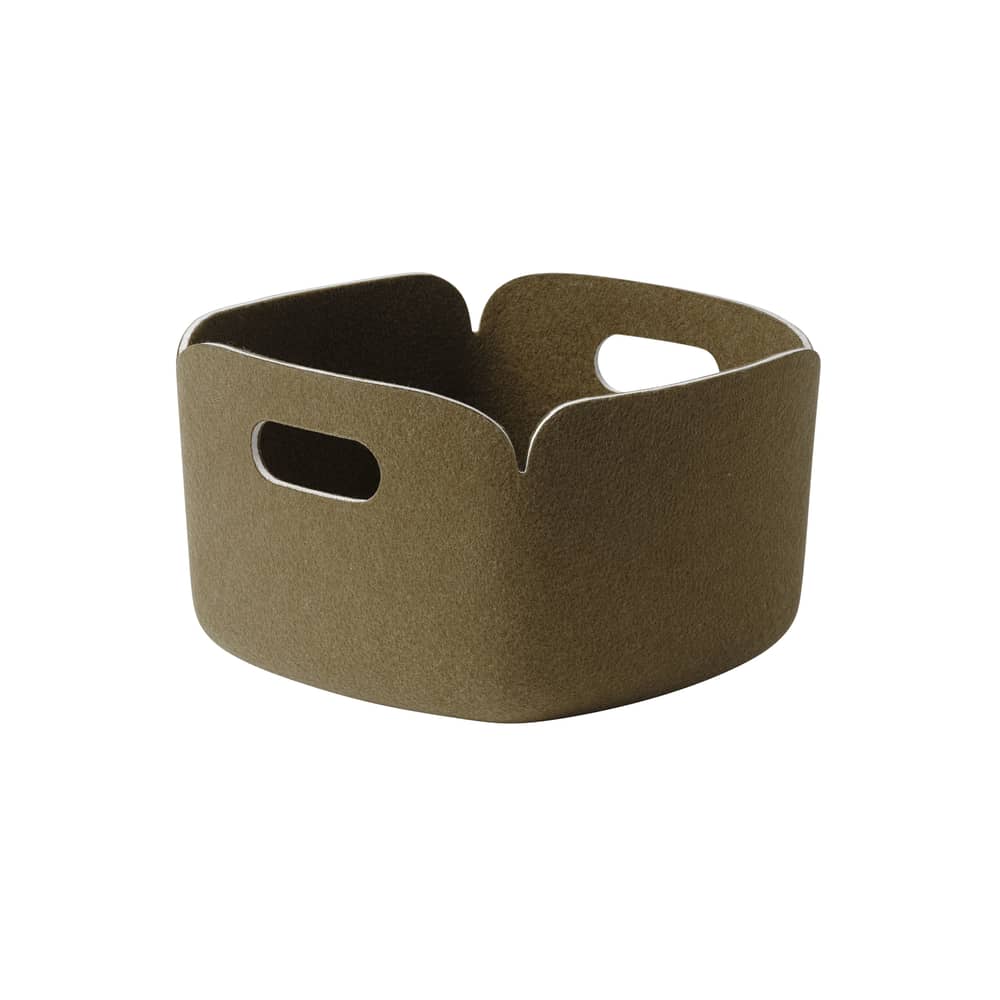 Cestino Restore tessuto verde / 28 x 28 cm - Bottiglie di Plastica riciclata - Muuto - Marrone verde - Feltro riciclato