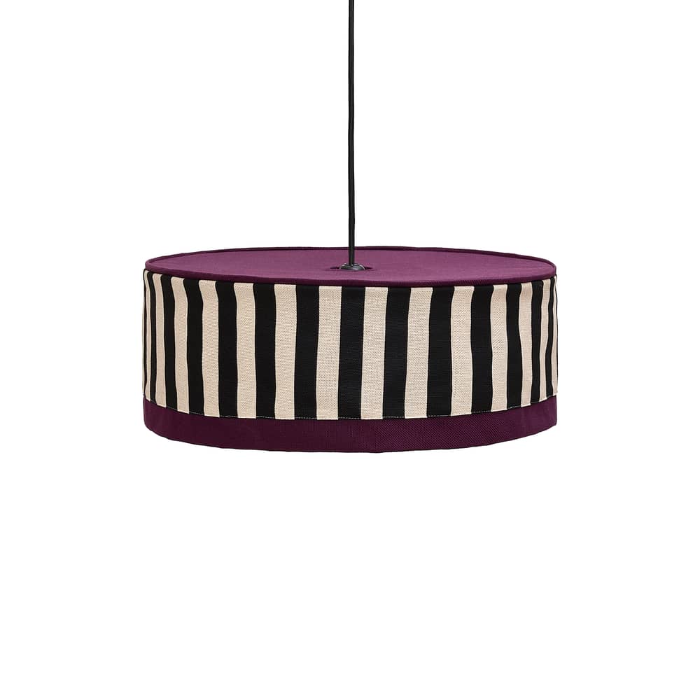 Paul Lampshade textile black / Ø 50 x H 18 cm - NOBODINOZ - Black & Sand Stripes - Iron, Organic cotton
