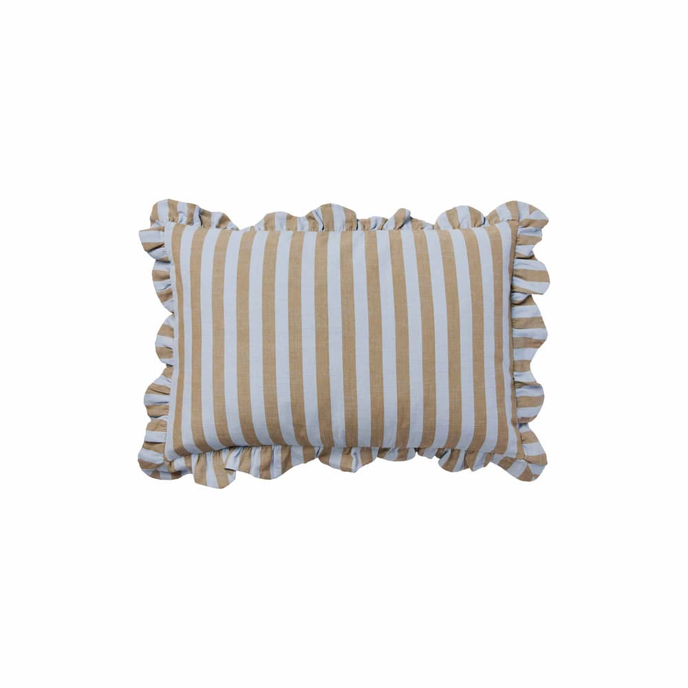 Housse de coussin Ina bleu / 40 x 60 cm - BROSTE COPENHAGEN - Bleu poudré / Brun Varech - Coton