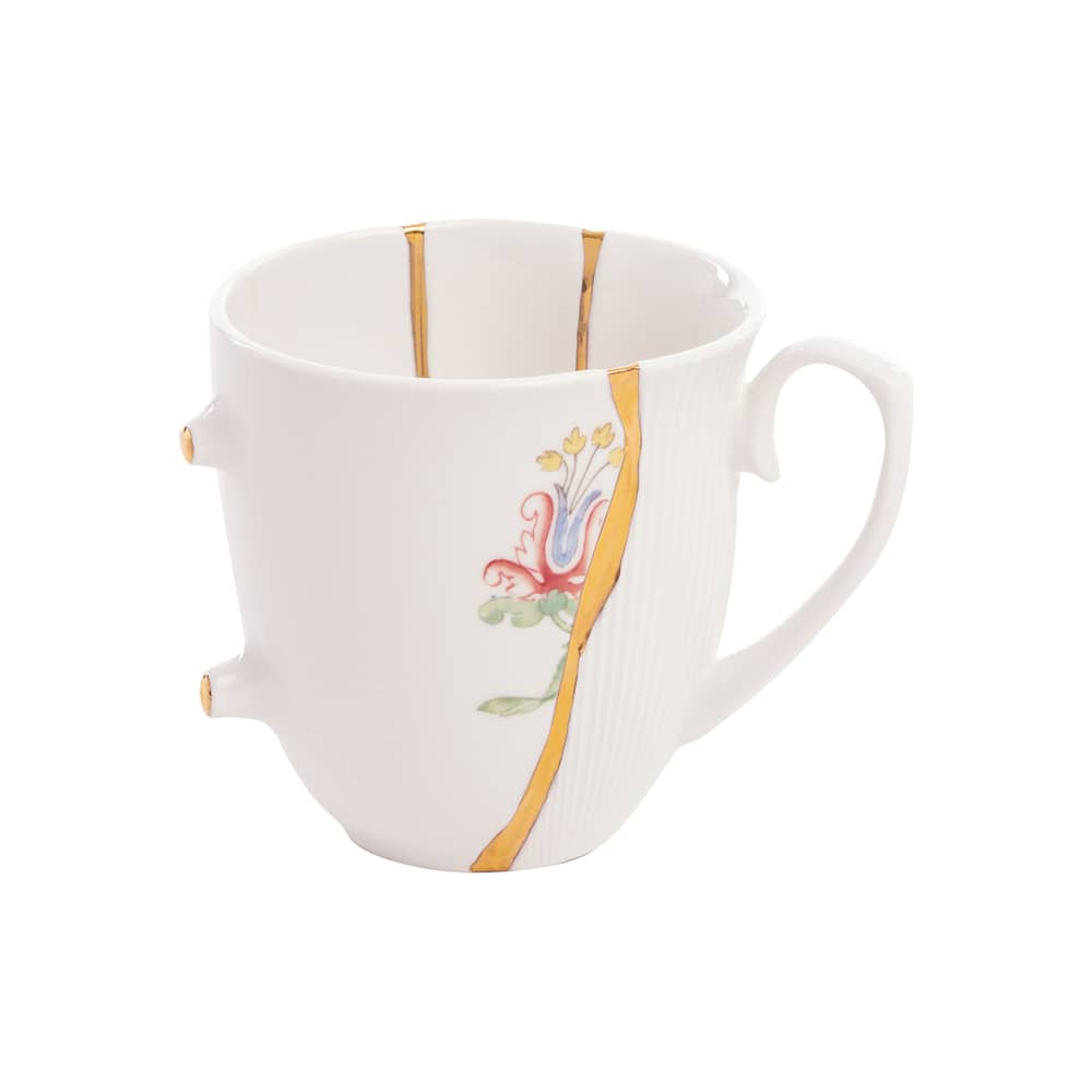 Mug Kintsugi céramique blanc / Porcelaine & or fin - Seletti - Blanc & or / Motifs multicolores - Or, Porcelaine