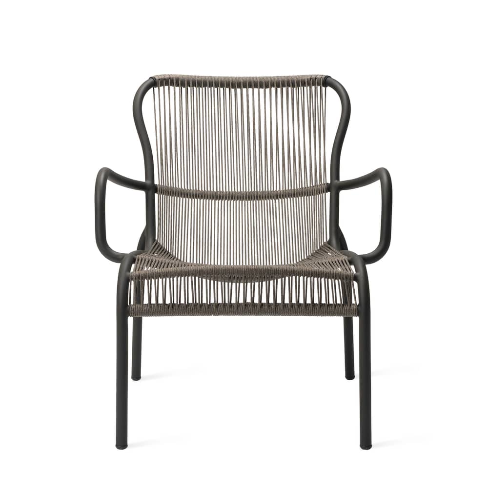 Fauteuil lounge empilable Loop Lounge / Corde polypropylène tissée main - Vincent Sheppard - Gris Fossile - Aluminium thermolaqué, Corde polypropylène
