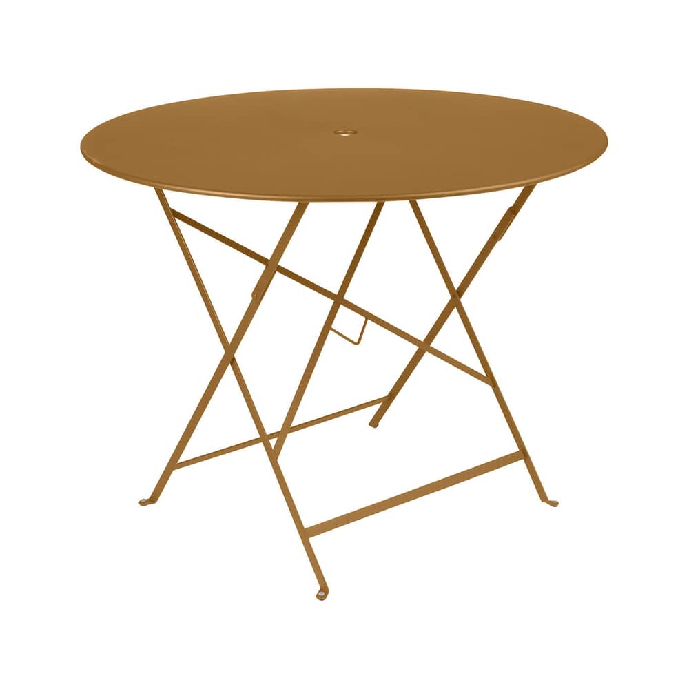 Bistro Foldable table metal yellow / Ø 96 cm - 5 people / Parasol hole - Fermob - Gingerbread - Lacquered steel