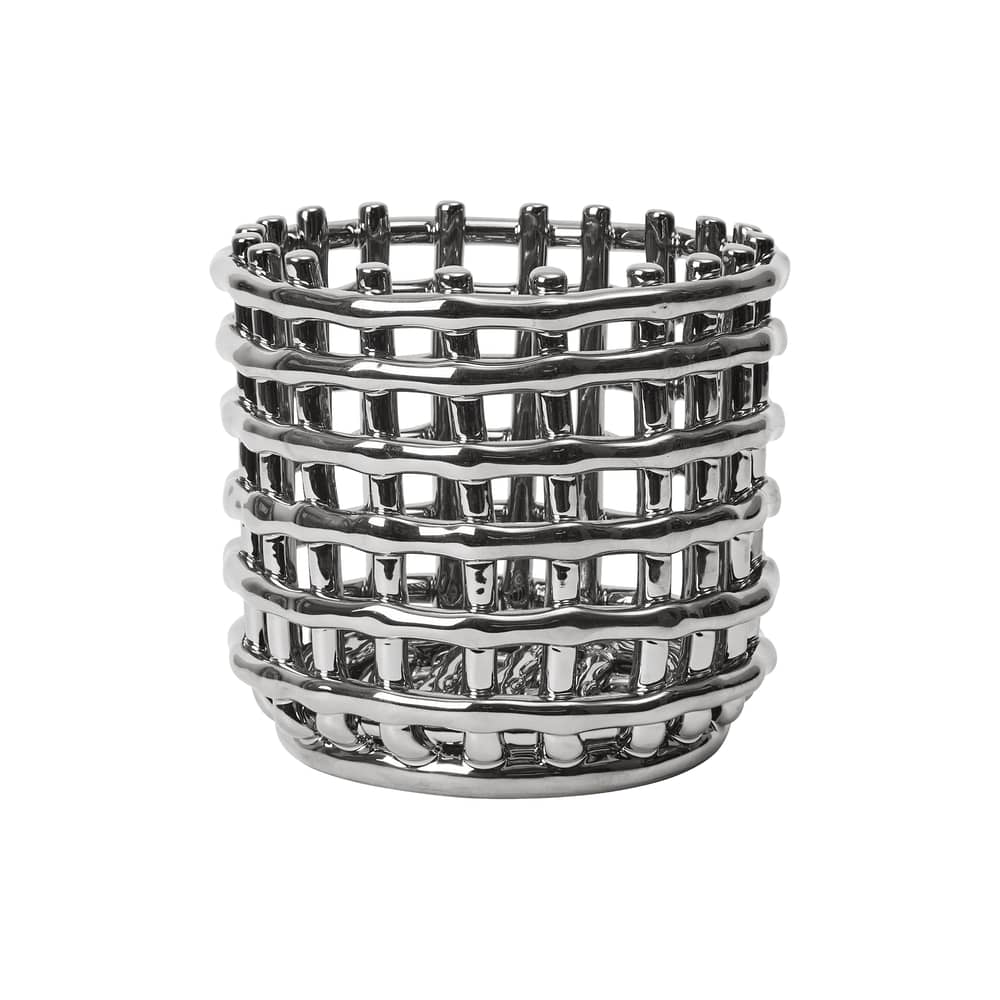 Corbeille Ceramic Small céramique argent / Ø 16 x H 14,5 cm - Fait main - Ferm Living - Argent - Céramique