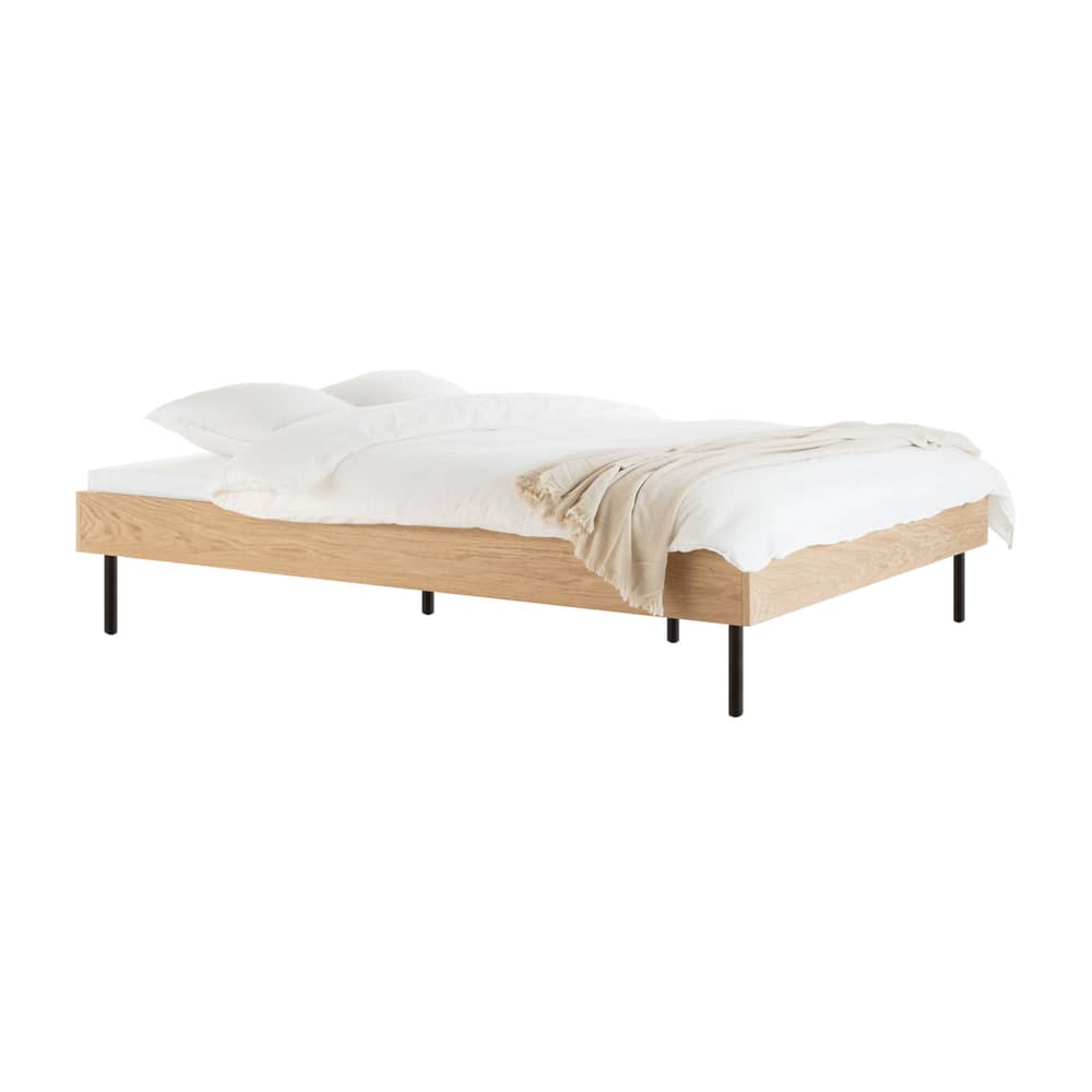 Doppelbett Streiko holz natur / Für Matratze 160 x 200 cm - Einschließlich Lattenrost - NOO.MA - Eiche / Schwarze Füße - Eichenfurnier, Stahl