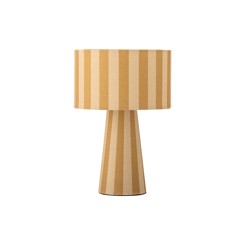 Emmie Table lamp textile yellow / Ø 20 x H 30 cm - Bloomingville - Yellow striped (Linen fabric) - Iron, Linen fabric, PVC