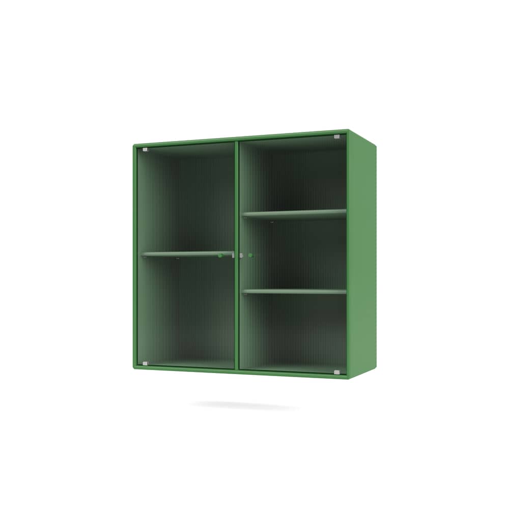 Wandablage Ripple II holz grün / Vitrine - B 69.6 x T 30 x H 69,6 cm / Gewelltes Glas - MONTANA - Parsley 152 - Geriffeltes Glas, lackierte Holzfaserplatte