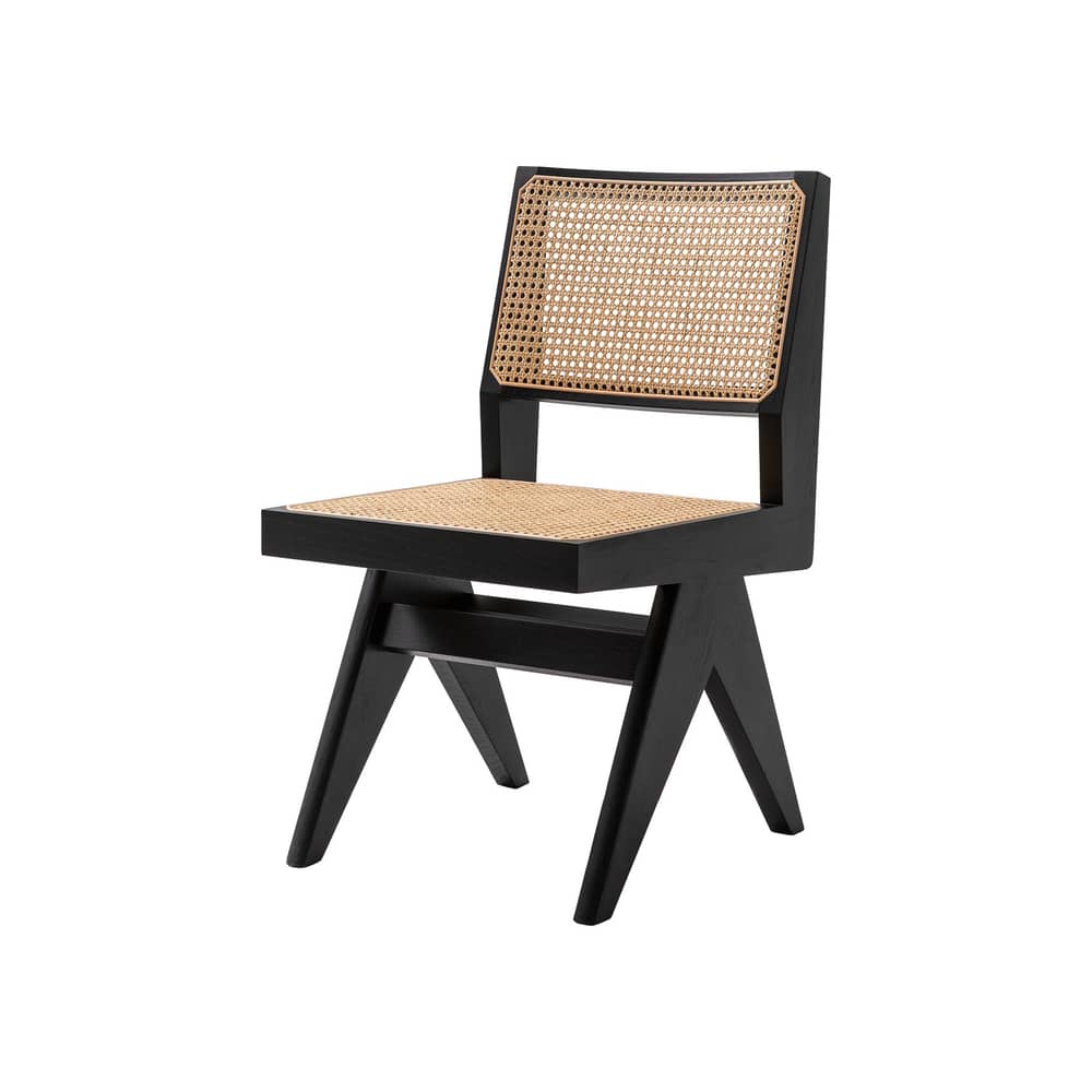 Stuhl Capitol Complex holz schwarz / Hommage an Pierre Jeanneret, 1950\' - Rattan-Geflecht - CASSINA - Eiche schwarz / Rattan natur - Getöntes Eichenholz, Rattan-Geflecht