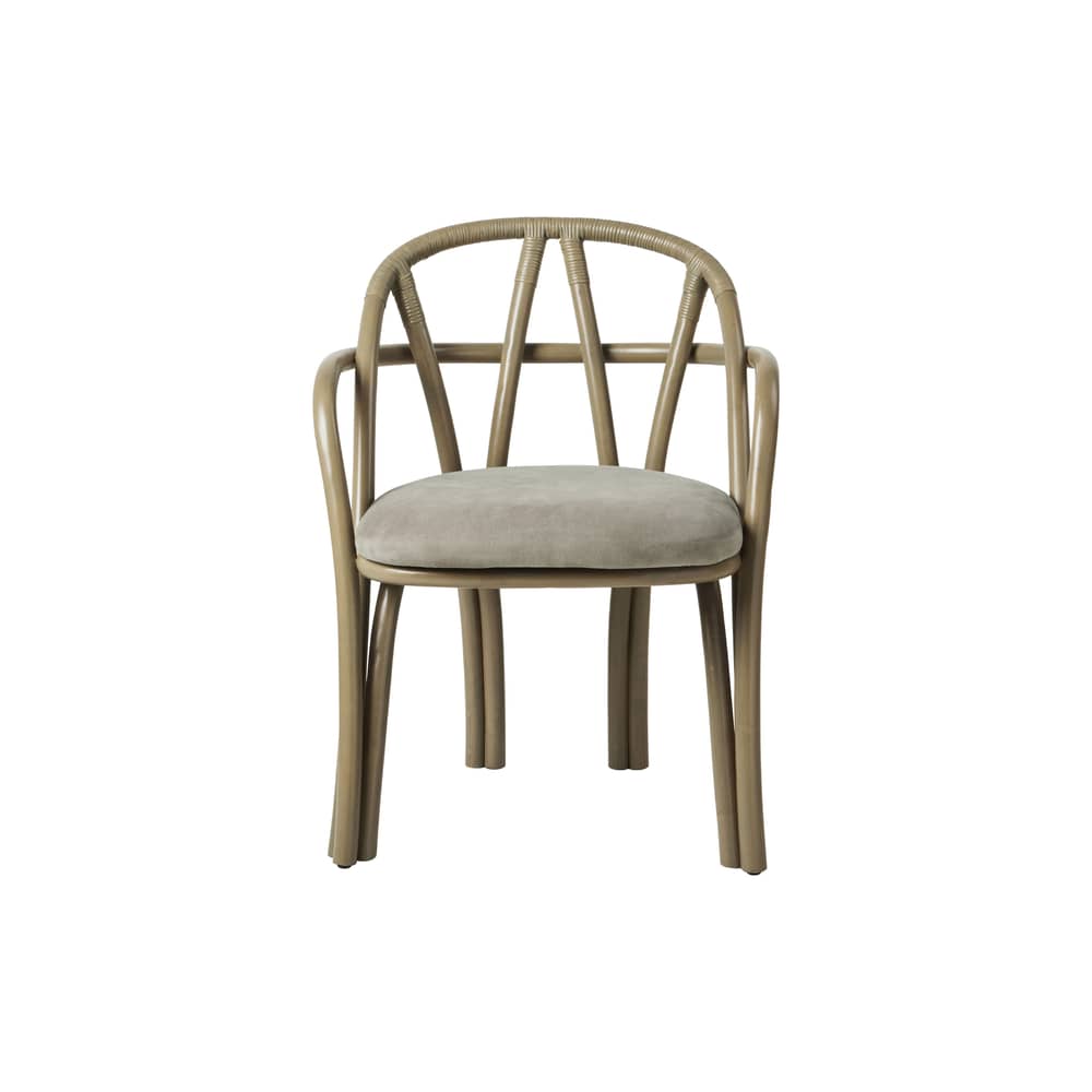 Fauteuil Bistra / Assise rembourrée - Gubi - Olive / Velours gris-vert (Fustagno 003) - Mousse, Rotin, Velours