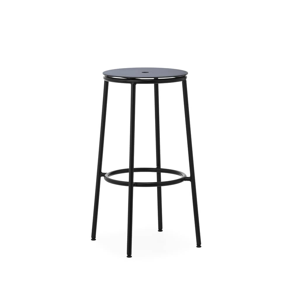 Tabouret de bar Circa métal noir / H 75 cm - Aluminium / Seconde vie - Normann Copenhagen - Aluminium noir / Pied noir - Acier peint, Aluminium laqué
