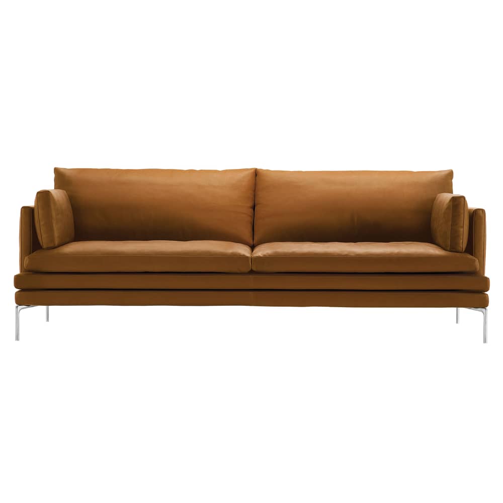 Sofa William leder braun / 3-Sitzer - L 224 cm - Zanotta - Hellbraun Gold - Leder, poliertes Aluminium