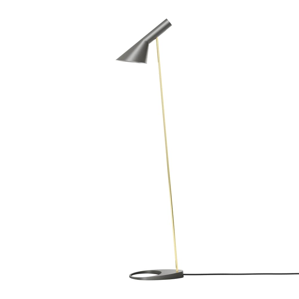 Lampadaire AJ métal gris / Orientable - Arne Jacobsen, 1957 - Louis Poulsen - Gris chaud / Laiton - Acier filé, Laiton, Zinc