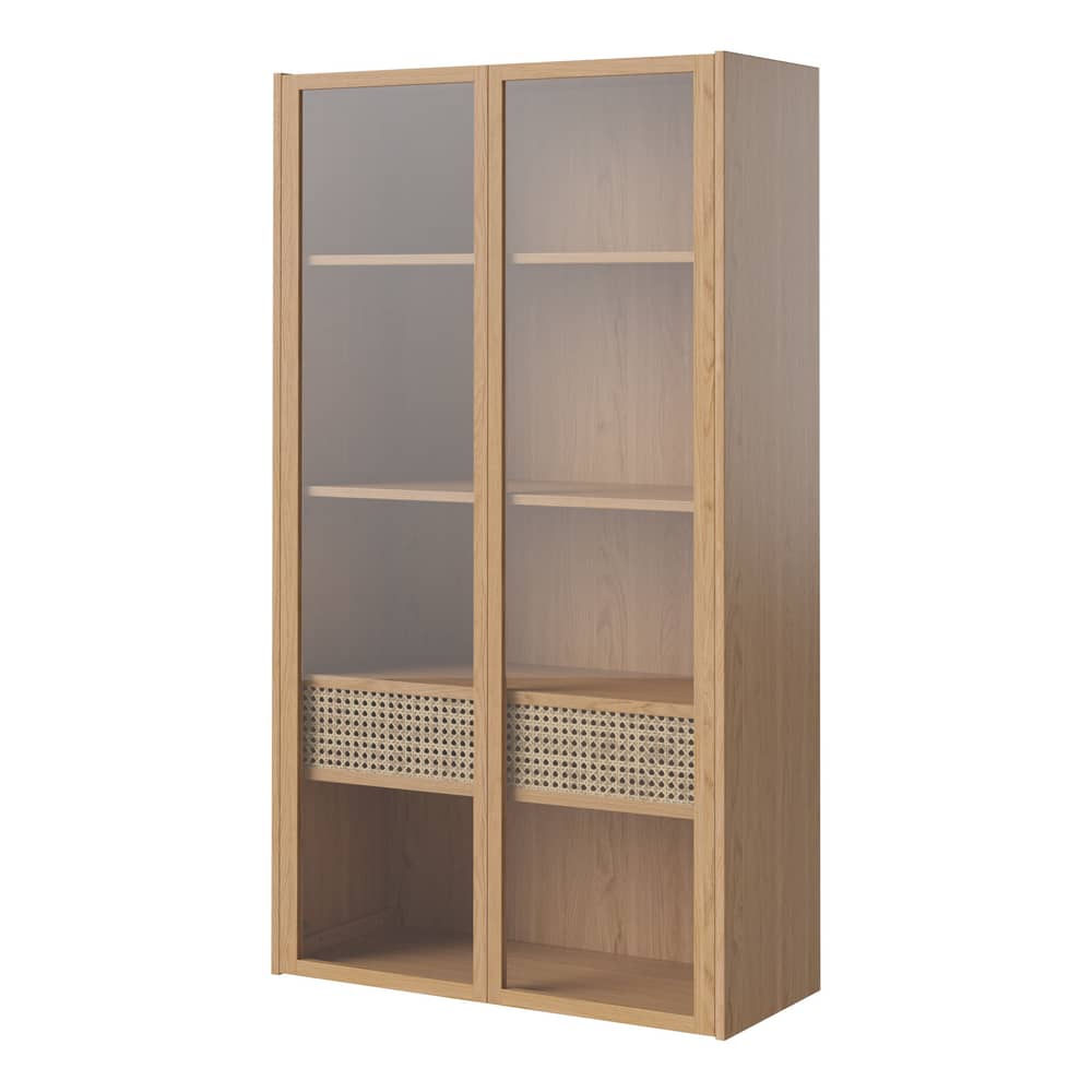 Armoire murale Cana HIGH bois naturel / Haut - L 80,8 x H 143,7 cm / cannage - Bolia - Chêne / Rotin naturel - Contreplaqué, Placage chêne huilé, Rotin, Verre
