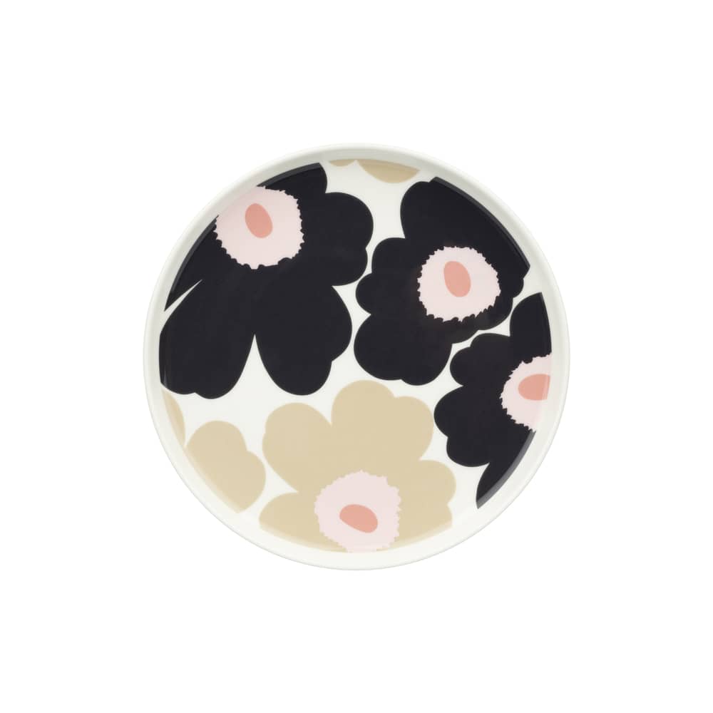 Assiette à dessert Unikko céramique / Ø 20 cm - Marimekko - Unikko / Anthracite, sable, rose - Grès