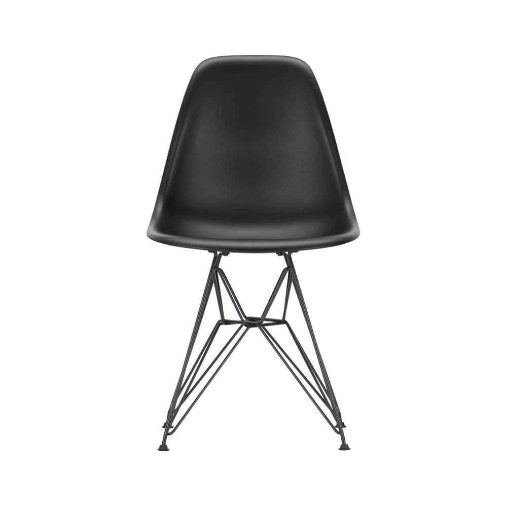 Chaise RE DSR - Eames Plastic Side Chair plastique noir / (1950) - Pieds noirs / Recyclé - Vitra - Noir / Pieds noirs - Acier laqué époxy, Plastique recyclé post-consommation