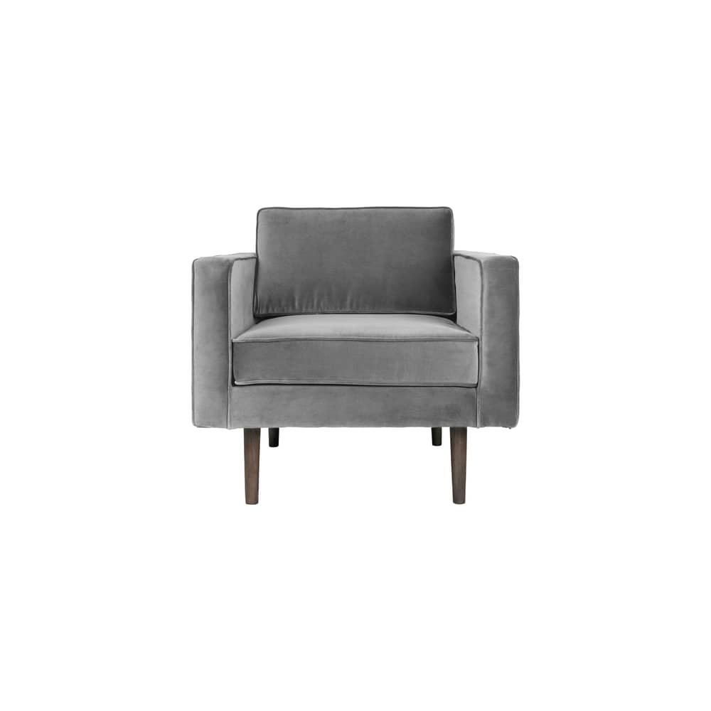 Fauteuil rembourré Wind tissu gris / Velours - BROSTE COPENHAGEN - Gris - Aggloméré, Chêne huilé teinté, Mousse, Velours polyester