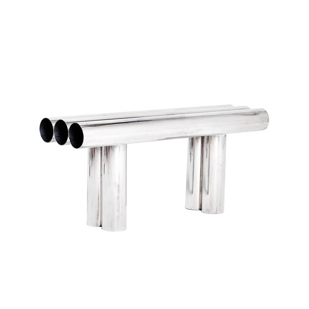 Panchina Septem grigio argento metallo / Tubi Alluminio - L 100 cm - Axel Chay - Lucidato a specchio - Alluminio lucido