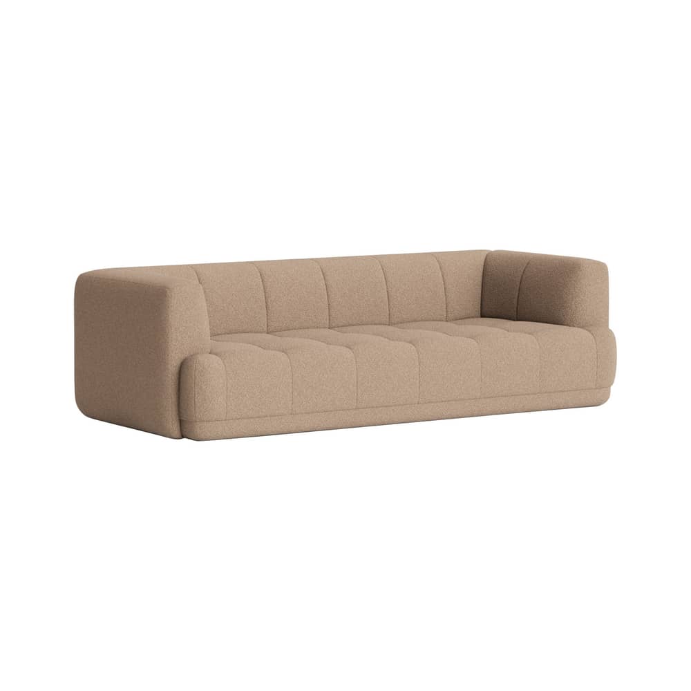 Divano destro Quilton tessuto beige / 3 posti - L 248 cm / Trapuntato - Hay - Taupe (tessuto Volume by Hay 30) -  Ouate, Legno, Schiuma PU, Tessuto