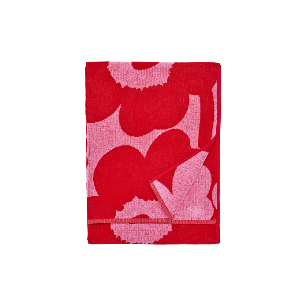 Unikko Towel textile red / 70 x 150 cm - Marimekko - Unikko / Red & Pink - Organic terry cotton