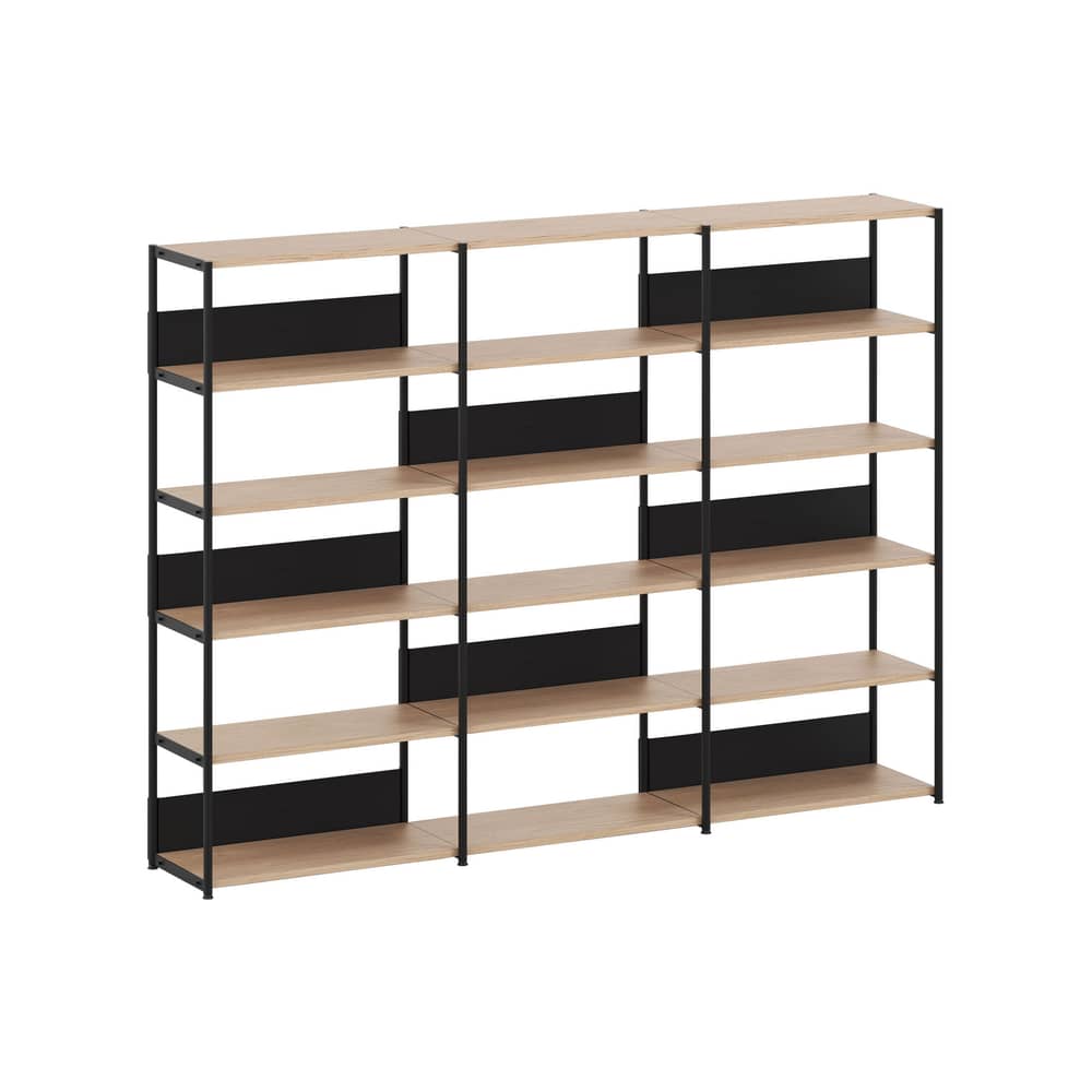 Bücherregal UNIT 6 metall schwarz / H 215 x B 244 cm - TIPTOE - Schwarz Graphitschwarz / Eiche - Ökozertifiziertes Holz, thermolackierter Stahl