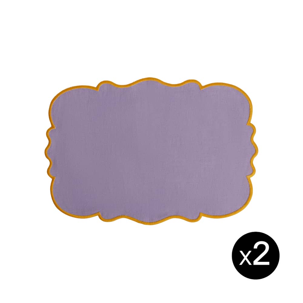Tisch-Set Smerlato textil violett / 2er-Set - 33 x 48 cm - Bitossi Home - Lila / Ockerfarbener Rand - Baumwolle, Leinen