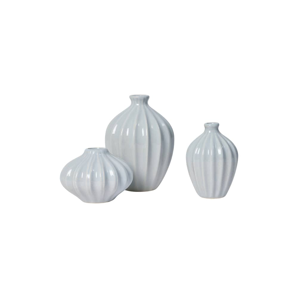 Vase Amalie keramik blau / Set aus 3 Mini-Vasen - BROSTE COPENHAGEN - Hellblau - emaillierte Keramik