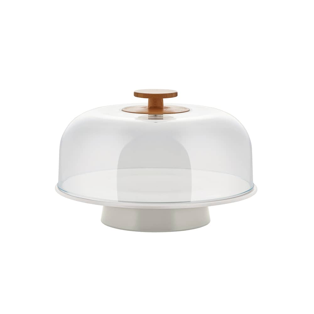 Mattina Cake plate plastic material ceramic grey / Porcelain & PMMA dome - Alessi - Grey - Bamboo, China, PMMA