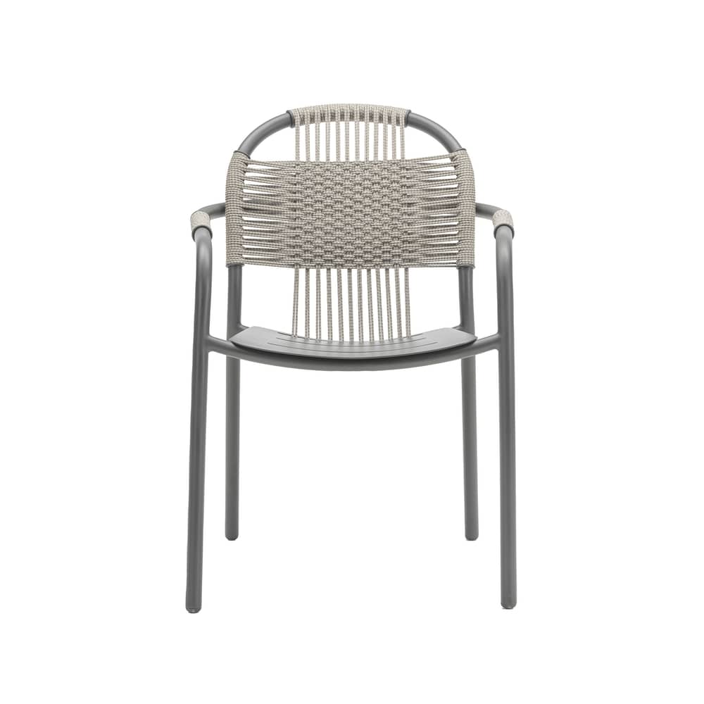 Cleo Stackable armchair plastic material grey / Polypropylene rope - Vincent Sheppard - Fossil grey - Polypropylene rope, Thermolacquered aluminium