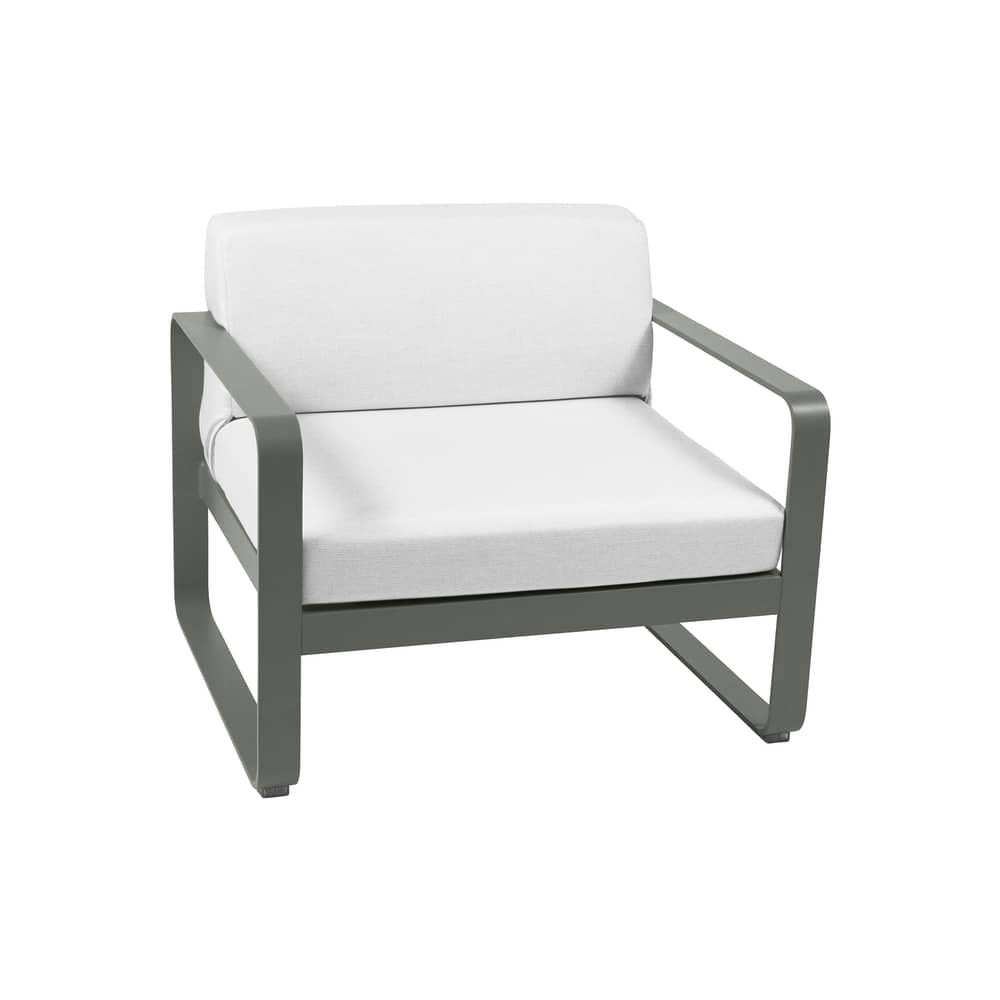 Gepolsterter Sessel Bellevie Lounge metall textil grün grau / Stoff grauweiß - Fermob - Rosmarin - lackiertes Aluminium, Polyacryl-Gewebe, Schaumstoff