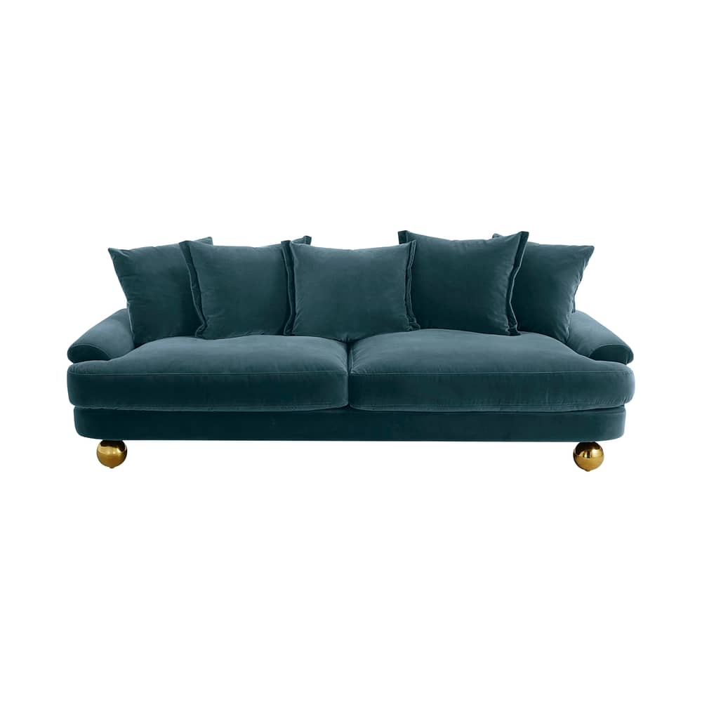 Sofa Greenwich textil blau / L 220 cm – Velours - Jonathan Adler - Sofa „Greenwich“ in Blau / L 220 cm – Velours - Messing, Schaumstoff, Velours