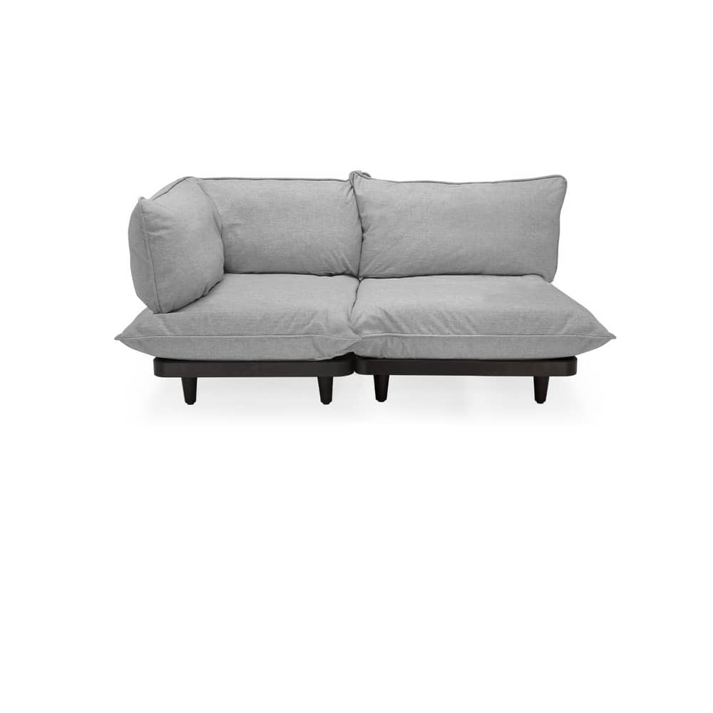 Gartensofa 2-Sitzer Paletti set textil grau / Armlehne links - B 190 cm - Fatboy - Steingrau - Olefin Stoff, Polyesterschaum, Recyceltes Polyethylen, Stahl