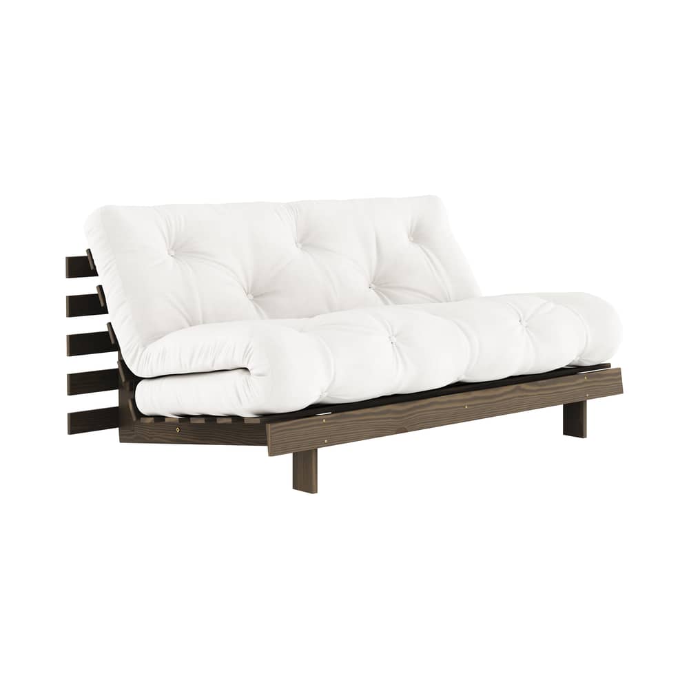 Divano convertibile Roots legno bianco / L 160 cm - 3 posizioni / Struttura marrone - KARUP DESIGN - Naturale 701 / Legno naturale - Espanso, Fibre riciclate miste, Pino massello certificato FSC laccato, Tessuto